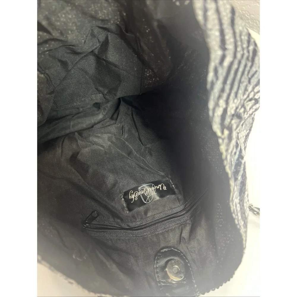 Under One Sky Medium Zebra Print Sequins Black & Silver Tote Bag‎